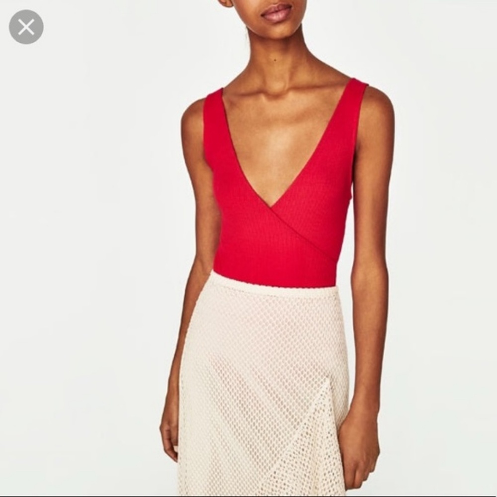 Zara red ribbed body suit tank